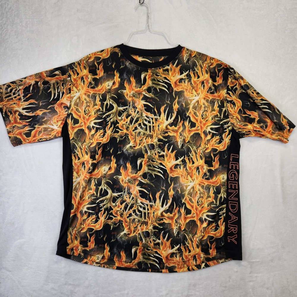 Legendary Whitetails Mens Blaze Fire Antler Camo Performance T-Shirt 2XL Orange‎